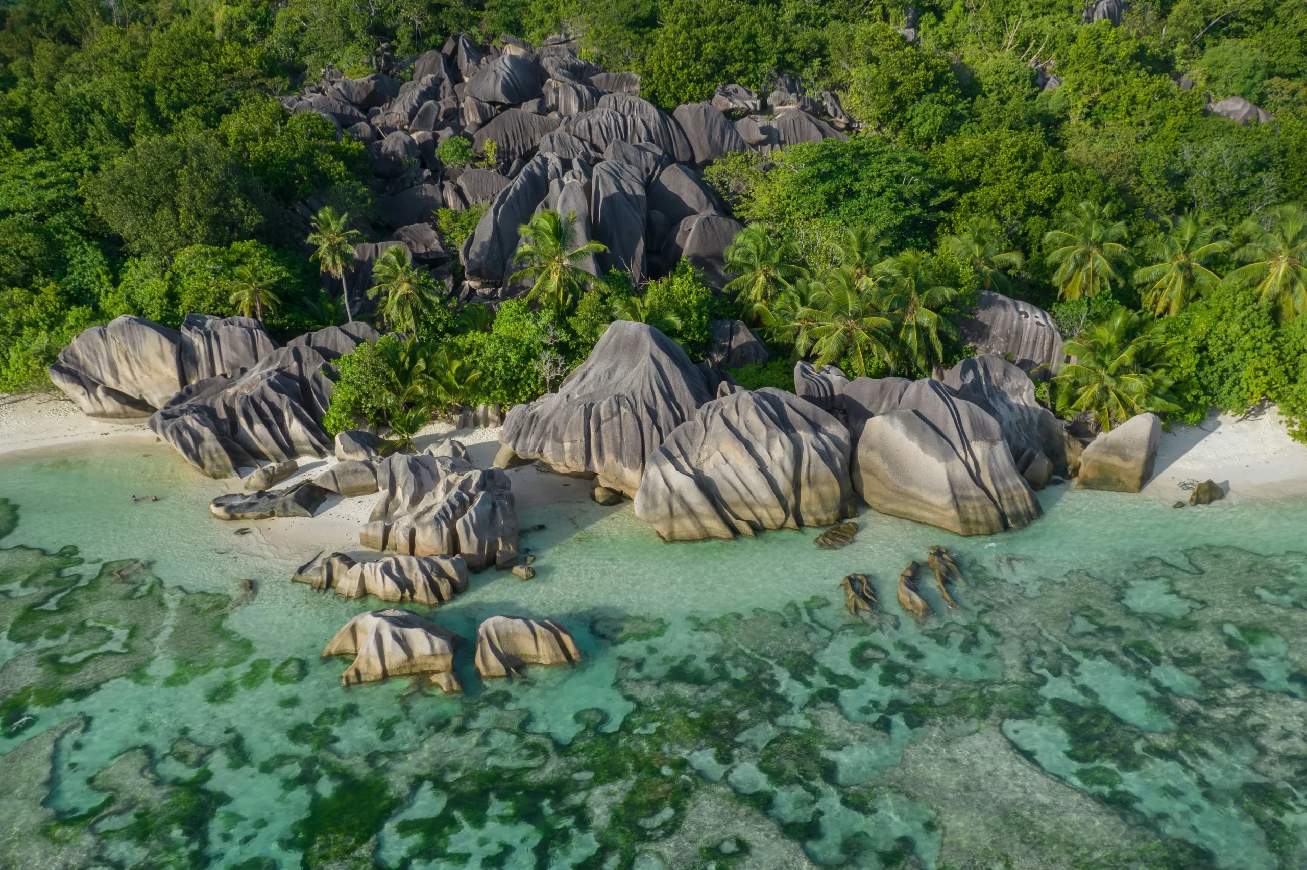 Coral reef and granite rocks in Seychelles