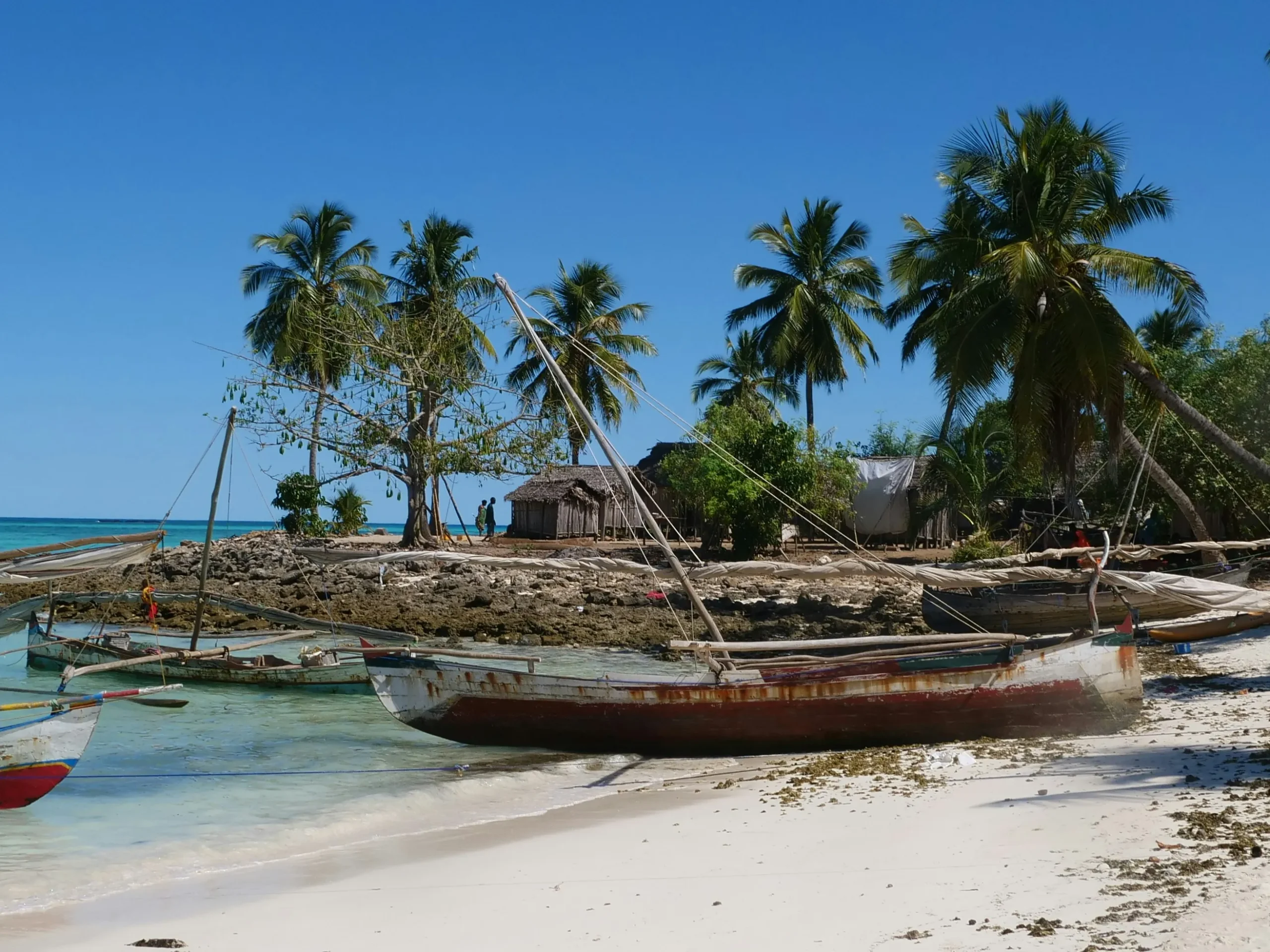 Fishing village and pirogues on a Madagascar beach